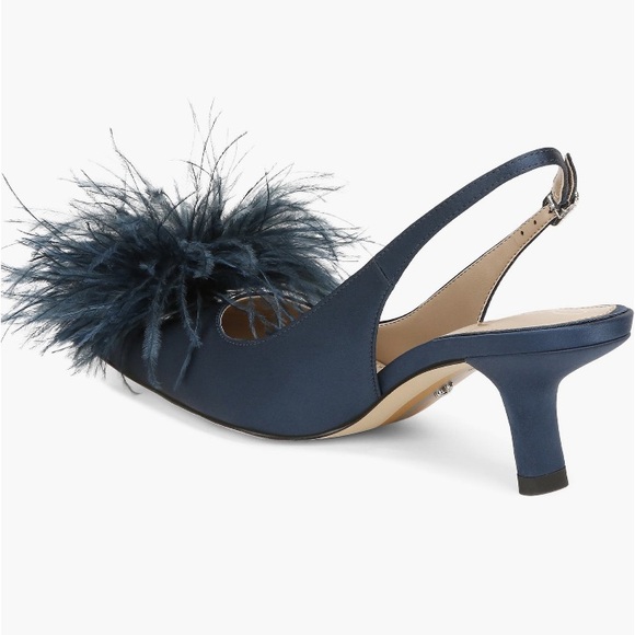 Sam Edelman Bianka Feather Slingback Satin Pump Navy - Picture 2 of 7